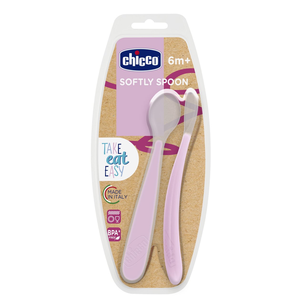 Chicco Colher de silicone 6m+ rosa 2 PÇS