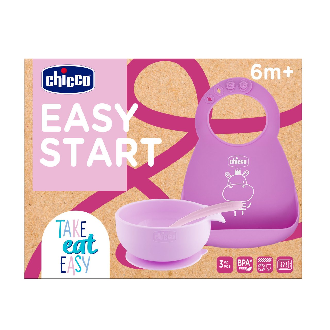 Chicco CONJUNTO PAPA SILICONE ROSA 6M