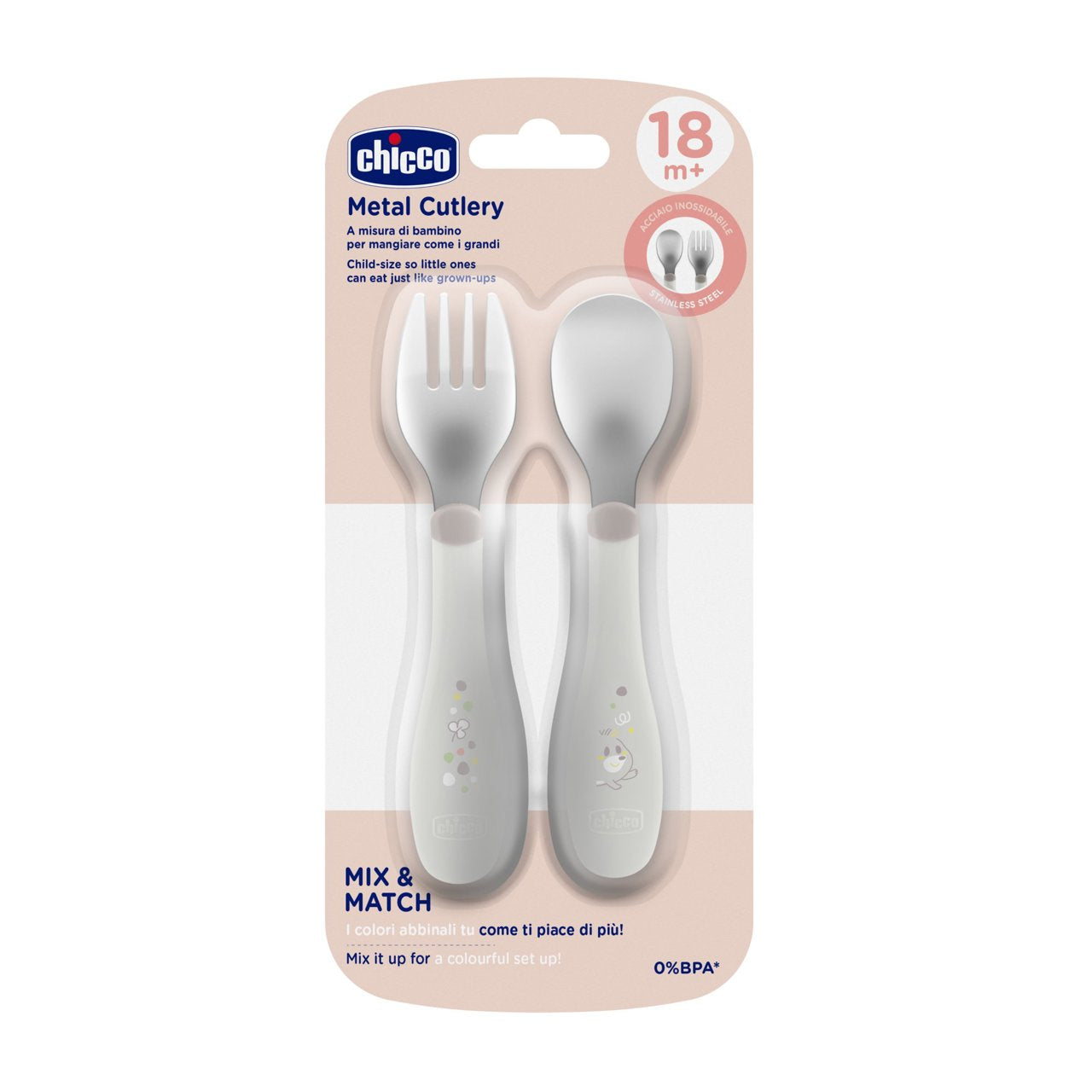 Chicco CONJUNTO TALHERES INOX 18M CINZA CHICCO