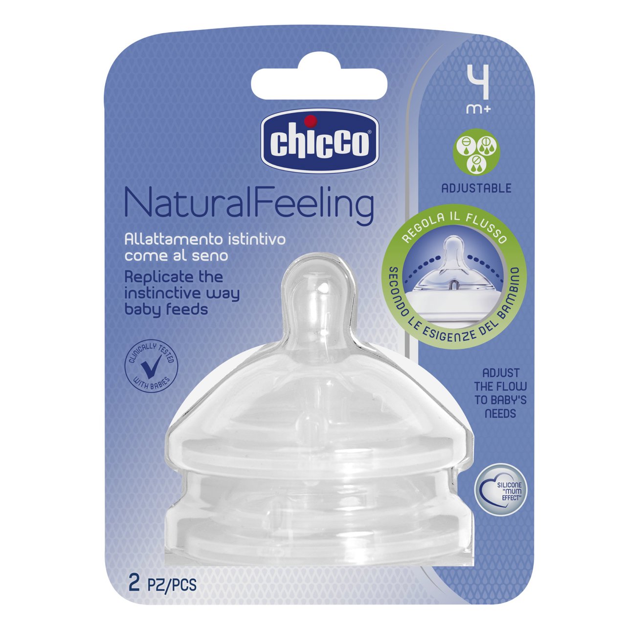 Chicco Tetina NaturalFeeling 2 fluxo regulável 4m+ - 2 pçs