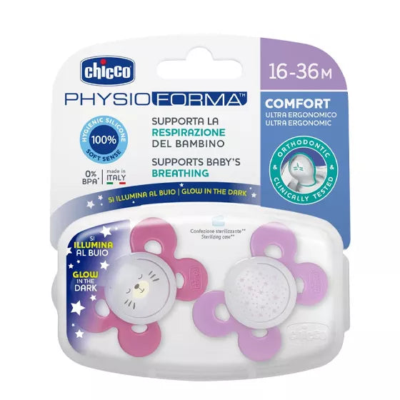 Chicco Chupeta Physio Comfort girl lumi silicone  16-36m - 2 pçs