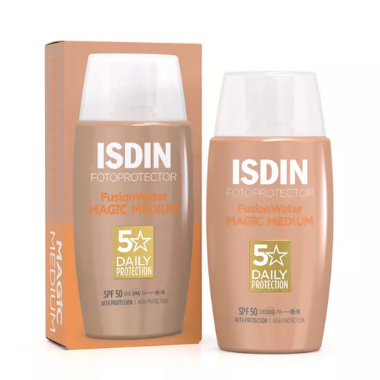 ISDIN Fotoprotector Fusion Water Magic Color MEDIUM SPF50 50ML - Protetor solar facial ultraligeiro com cor