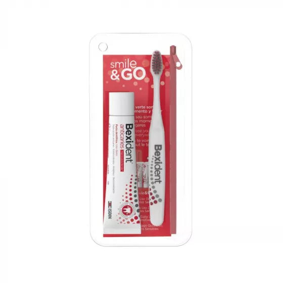 ISDIN Bexident Anticaries Smile&Go 25ML - Kit de viagem composto por pasta dentífrica e escova de dentes
