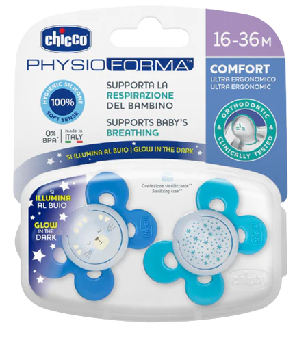 Chicco Chupeta Physio Comfort boy lumi silicone  16-36m - 2 pçs
