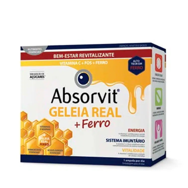 Farmodiética Absorvit Geleia Real 1000mg+Ferr Amp x20
