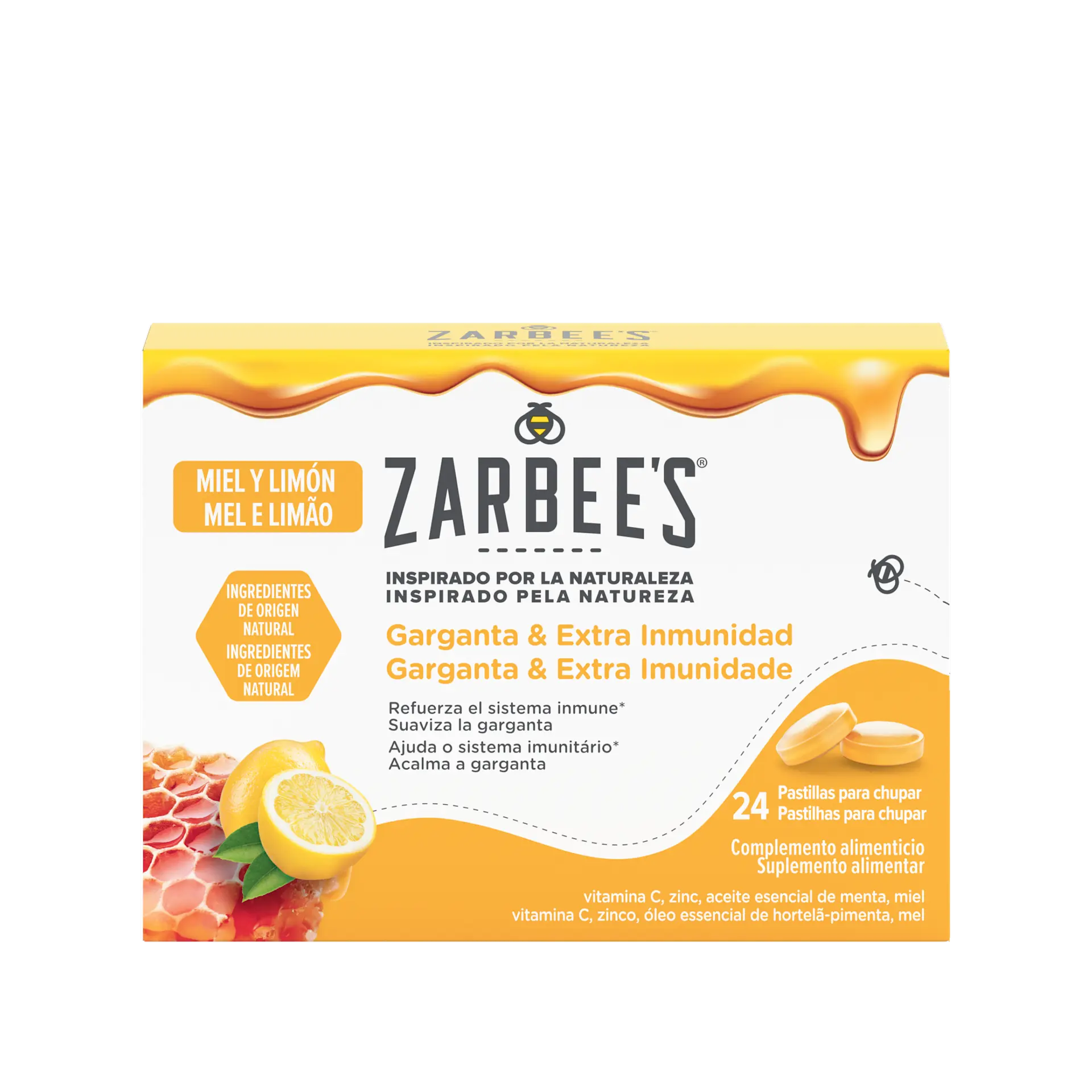 Kenvue Zarbee’s® pastilhas para chupar Garganta & Extra Imunidade, Sabor Mel e Limão