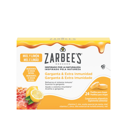 Kenvue Zarbee’s® pastilhas para chupar Garganta & Extra Imunidade, Sabor Mel e Limão