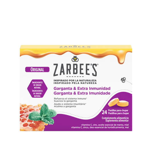 Kenvue Zarbee’s® pastilhas para chupar Garganta & Extra Imunidade, Sabor Original (Menta)