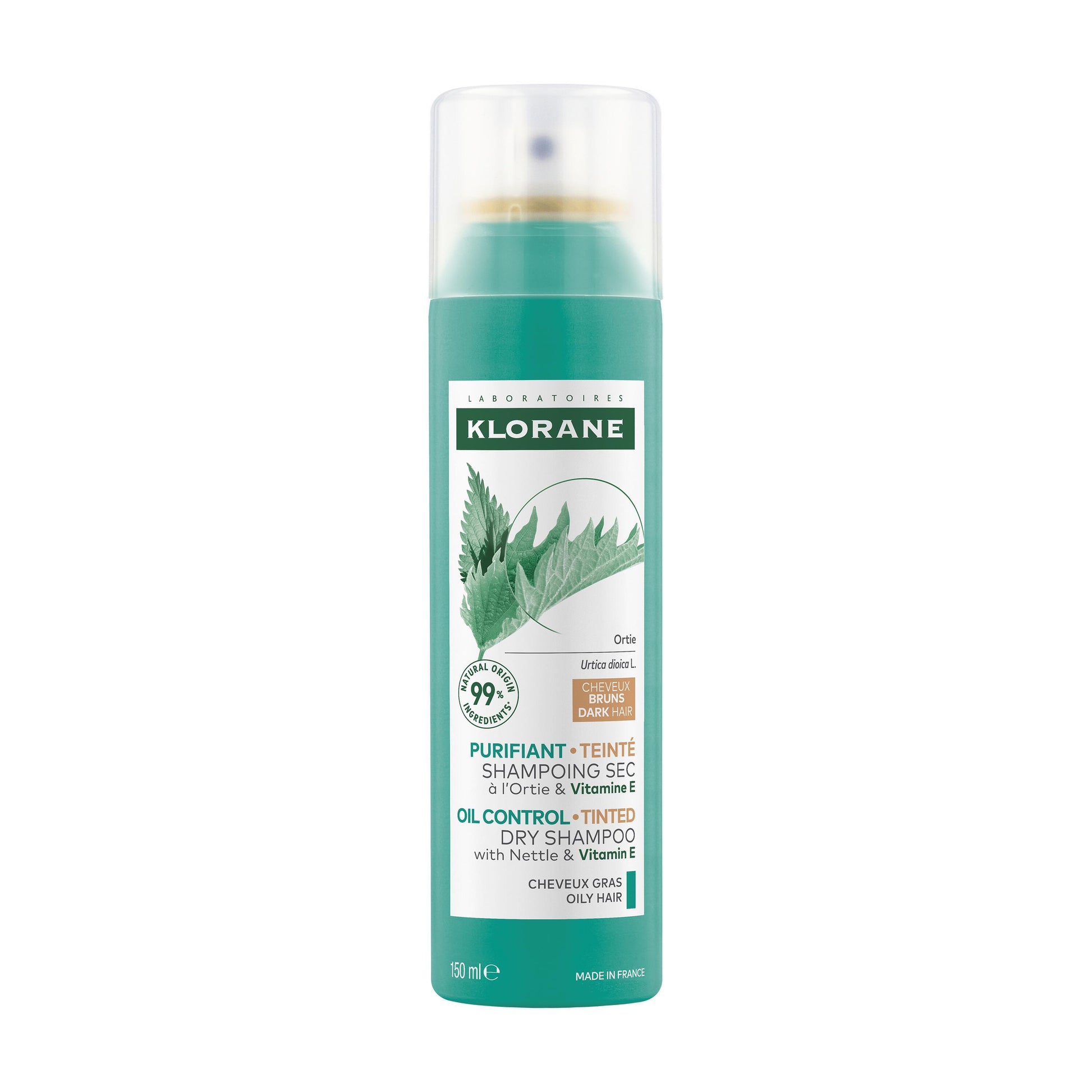 Klorane Champô Seco - cabelo oleoso e escuro - com Ortiga e Vitamina E - com Cor